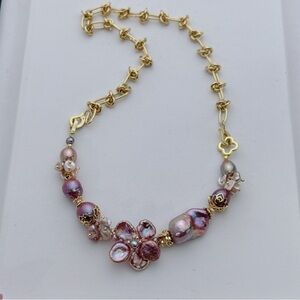 RL038 Handmade Premium Quality Freshwater Baroque Pearl Necklace Bracelet 2in1
